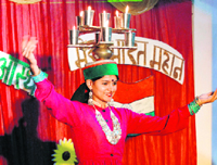 A woman artiste presenting a dance during a cultural function organised by the Family Welfare Organisation at Shimla on Saturday.