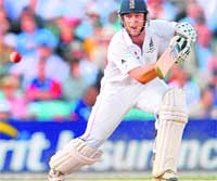 Englands Jonathan Trott plays a shot