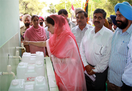 MP Harsimrat Kaur Badal inaugurating an RO plant on the Ajit Road in Bathinda on Sunday.