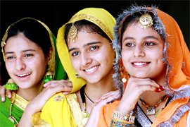 Students of Mata Sahib Kaur Memorial School before performing at a cultural programme organised on the closing day of the Wushu Championship in Bathinda on Sunday.