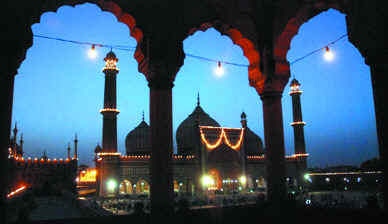 The illuminated Jama Masjid on the first day of the holy month of Ramzan in New Delhi on Sunday.