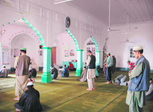 Devotees pray at a mosque in the holy month of Ramzan in Shimla.
