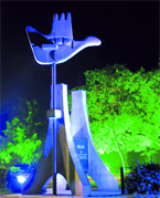 An illuminated UT insignia accords welcome to commuters entering Chandigarh from the Zirakpur side.