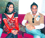 Punjabi singer Lakhwinder Wadali and actress Roshni during a press conference in Patiala on Monday. 