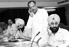 MC councillors during a meeting at the MC Bhawan in Mohali on Monday. 