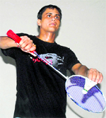 Ashish in action, who won the singles title of table tennis, during the final day of 21st Yonex Chandigarh State Badminton Championship at Sector 42 Sports Complex in Chandigarh on Monday.