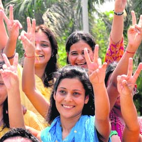 VYING FOR POWER: INSO president Ankita Thakur with her supporters during an election campaign at PU