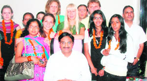 Foreign students pose with CM Nishank in Dehradun on Tuesday. 