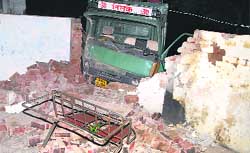 The truck, which crashed into a house at Sector 33, in Chandigarh 