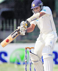 Sri Lankas Mahela Jayawardene plays a shot during the first day of the second test match against New Zealand in Colombo on Wednesday.