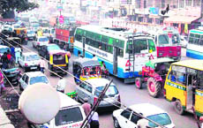 A traffic jam on the NH-10 in Bahadurgarh.
