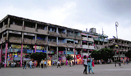 A view of Sector 17 Plaza as dark clouds cover the Chandigarh skyline on Friday afternoon.