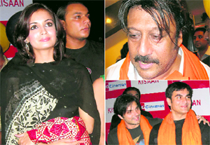 (From left) Film actor Diya Mirza, Jacky Shroff, Sohail Khan and Arbaz Khan at Paras Down Town Square in Zirakpur on Friday.