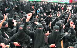 Burqua-clad girls protest against the principal at Vani Junior College in Hyderabad