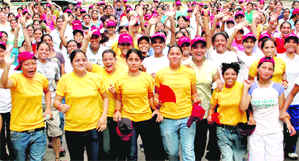 Students of GCG, Sector 42, take part in Run for Fun to celebrate National Sports Day in Chandigarh on Saturday.