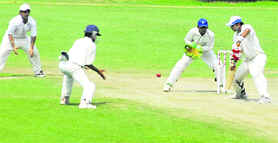 A batsman plays a shot during a match played at the PCA Stadium, Mohali, on Saturday. 