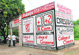 A booth in Sector 36 serves the purpose of promoting a coaching institute.