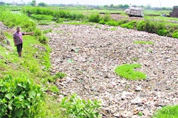 Budha Nullah where solid waste is being dumped in the Haibowal area of Ludhiana.