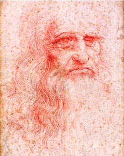 Leonardo da Vinci: Self Portrait, ca. 1512. Drawing in red chalk; Royal Palace, Turin, Italy