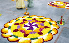 Floral motifs on display at the Delhi Malayali Association complex in R.K. Puram, New Delhi, as part of Onam celebrations on Sunday.