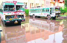 The waterlogged bus stand in Haridwar