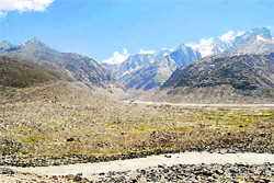 A view of the receding Bara Shigri glacier that feeds the Chandra river near Batal in Lahaul Valley. 