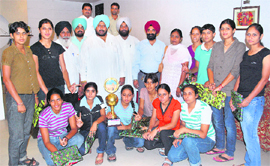 Members of the volleyball team of the SAI North Zone, who secured the second position in the All-India SAI Volleyball Tournament for Girls held at Bhopal, in Ludhiana.