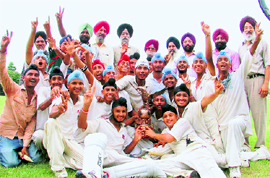 Players of the Tarn Taran zone team, which emerged champion in Ludhiana on Sunday.