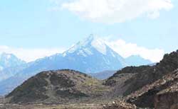 Snow-clad CB-13 peak as viewed from Chandertal Lake. It was here that four bodies from Bravo Lima aircrash, which took place on February 7, 1968, were recovered. Photo by