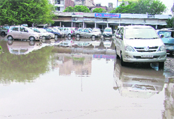 The Feroze Gandhi market in Ludhiana, which was flooded with rainwater due to poor drainage system. 