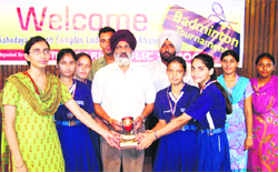 Principal, Gobindgarh Public School, Bahadur Singh distributes prizes to winners on Monday