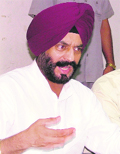President of the All-India Anti-Terrorist Front Maninderjit Singh Bitta talks to the media in Ludhiana on Monday.