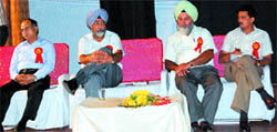 Dr P.S. Minhas, Director of Research, Punjab Agricultural University, A.K. Gupta, Director, BEDF, and M.B.S. Sandhu, Chief Manager, Markfed, sit on the dias during the workshop.