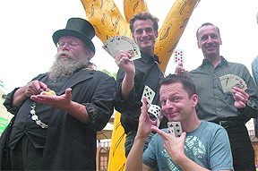 Marrax, Julius Frack, Tomo Marc and Andy Haussler, members of a group of internationally acclaimed magicians from Germany, at a press conference in New Delhi on Tuesday.