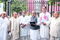Leaders of the BJP from Haryana come out after meeting the Chief Election Commissioner in New Delhi on Tuesday.