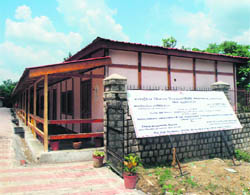 Bamboo structures which house the administrative wing and classrooms of NIFT in Kangra.