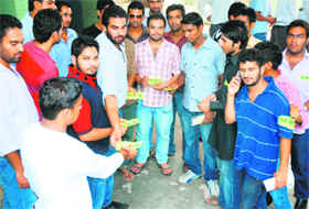 Students canvass for their outfit at DAV College in Sector 10 on Wednesday.