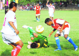 A match in progress between Mizoram Football Academy and Football Academy, Rurka Kalan, at Sector 17 Football Stadium in Chandigarh on Wednesday.