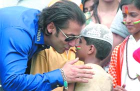 Actor Salman Khan with kids at an event organised by Zee News as part of their India First campaign in New Delhi