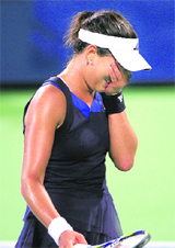 Ana Ivanovic reacts after her loss to Kateryna Bondarenko on Tuesday.