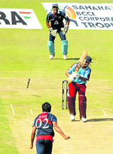 Indian Revenues Hiken Shah is bowled by Abid Khan on Wednesday.