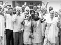 Employees of the forest department raise slogans against the Punjab government for not releasing their salaries for the past eight months at Fatehgarh Sahib on Thursday.