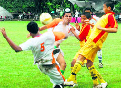 Players during a match at the Sector 17 Football Stadium in Chandigarh.