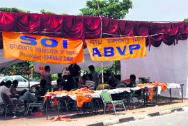 A deserted camp after the open house at Panjab University in Chandigarh on Thursday.