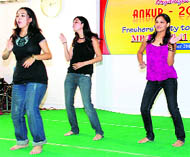 Freshers at the ICFAI College perform during the freshers party in Dehradun.