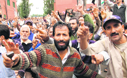 State Road Transport Corporation employees protest in Srinagar on Thursday, demanding the release of their salaries pending for the past five months. 