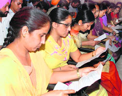 Fresh appointees to the Transport Department at a function held on Punjab School Education Board premises in Mohali on Thursday.