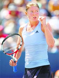 Dinara Safina reacts during her match against Kristina Barrois