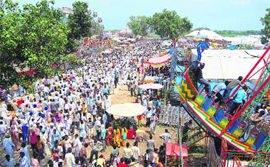 An aerial view of Chhapar Mela near Mandi Ahmedgarh in Ludhiana on Friday. 