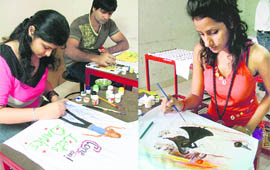 Students take part in T-shirt painting competition in Ludhiana on Friday.